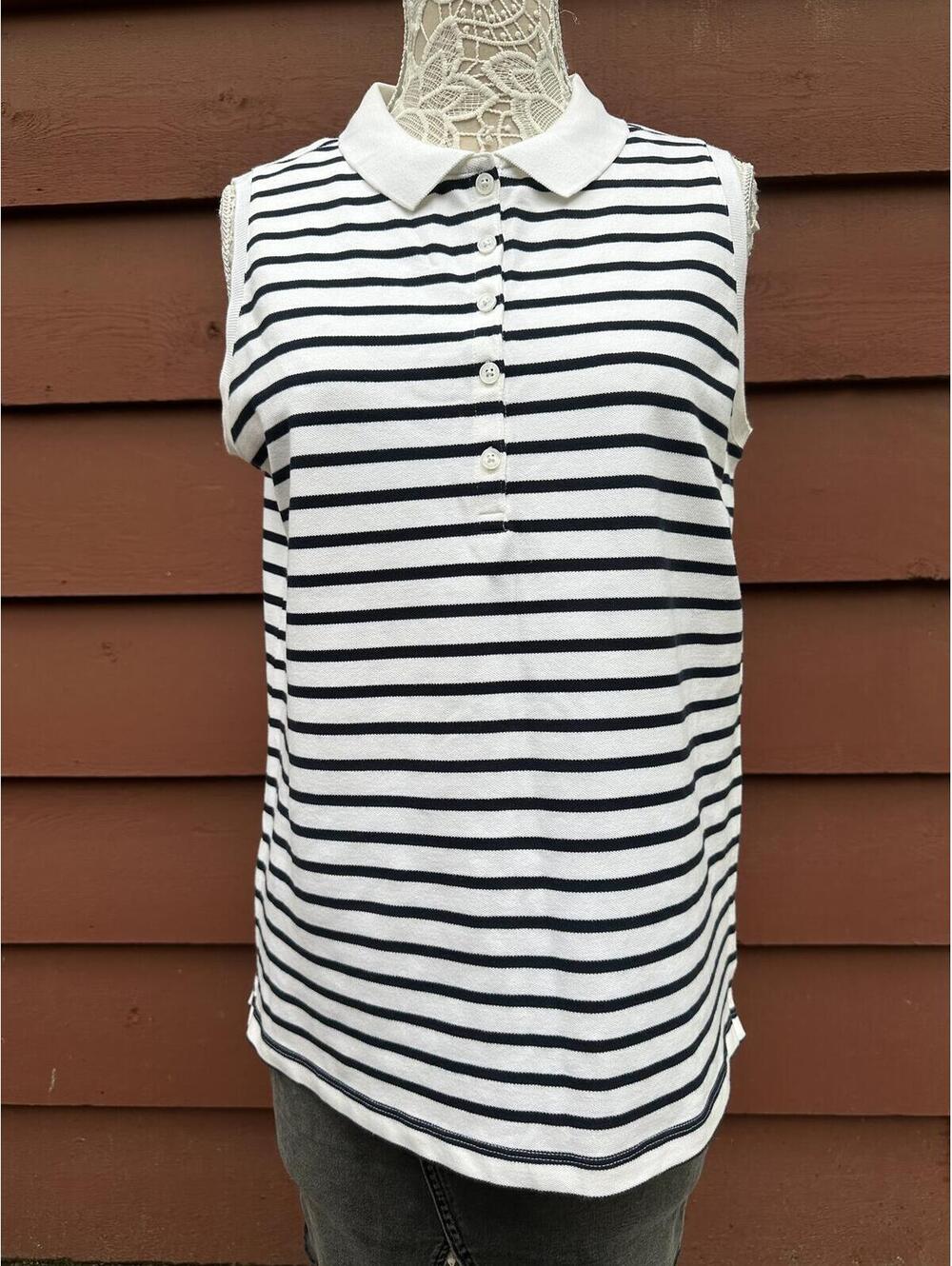 Lands' End Classic Striped Sleeveless Polo Shirt